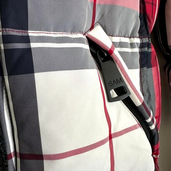 SAM Goose Down Short Puffer Jacket in Red Check Multi Size S - Picture 8 of 12